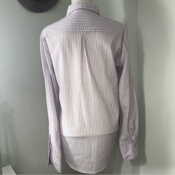 Men’s Button Down Striped Lilac and White Shirt Size Large - Picture 5 of 7